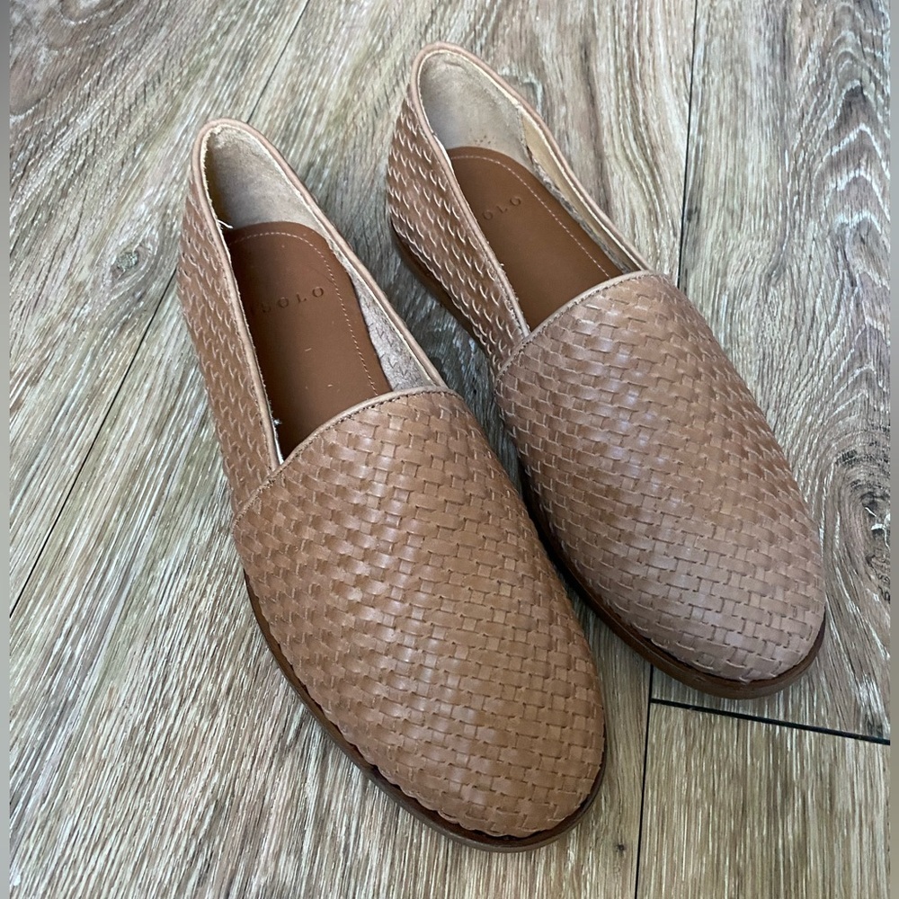 NWOT NISOLO Mara Woven Slip On Tan Leather Flats as size 9.5 W - Picture 5 of 6